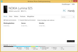 Windows Phone-Desktopanwendung - Synchronisation