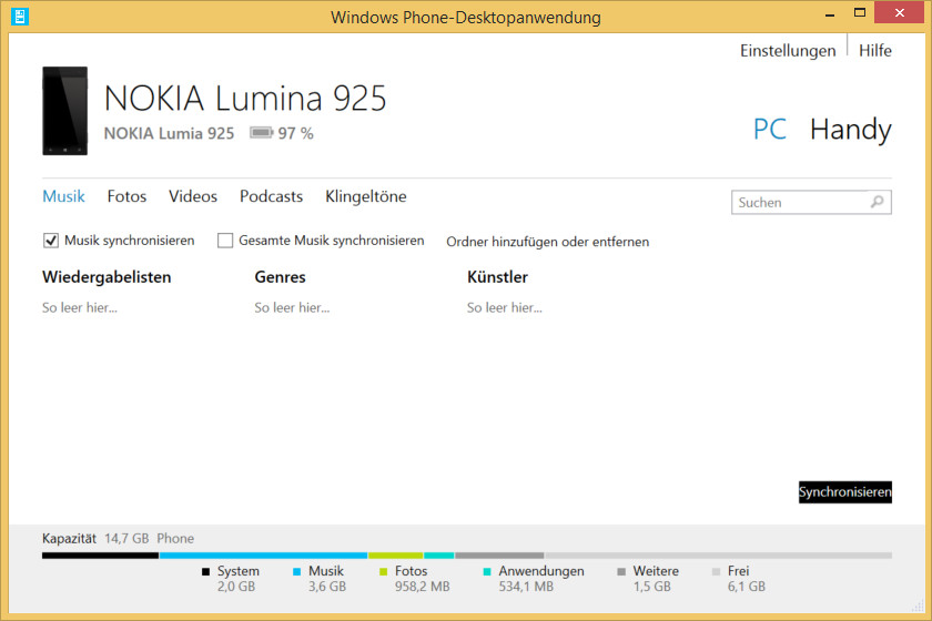 Nokia Lumia 925 – Windows Phone-Desktopanwendung Outlook synchronisieren
