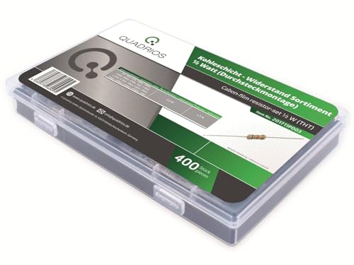 QUADRIOS GmbH Widerstands Sortiment Set 400 Teile Kohleschicht-Widerstände 0,5 W bedrahtet 1 Ohm - 1M Ohm Sortimentskasten 20 Standardwerte E24 je 20 St Toleranz 5%