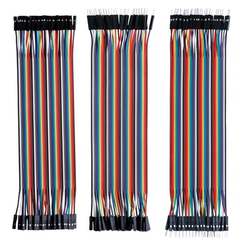 Elegoo Jumper Wire 40x 20cm Female-Female, Male-Female, Male-Male Kabel Steckbrücken 28AWG Drahtbrücken für Arduino Raspberry Pi (3er Set)
